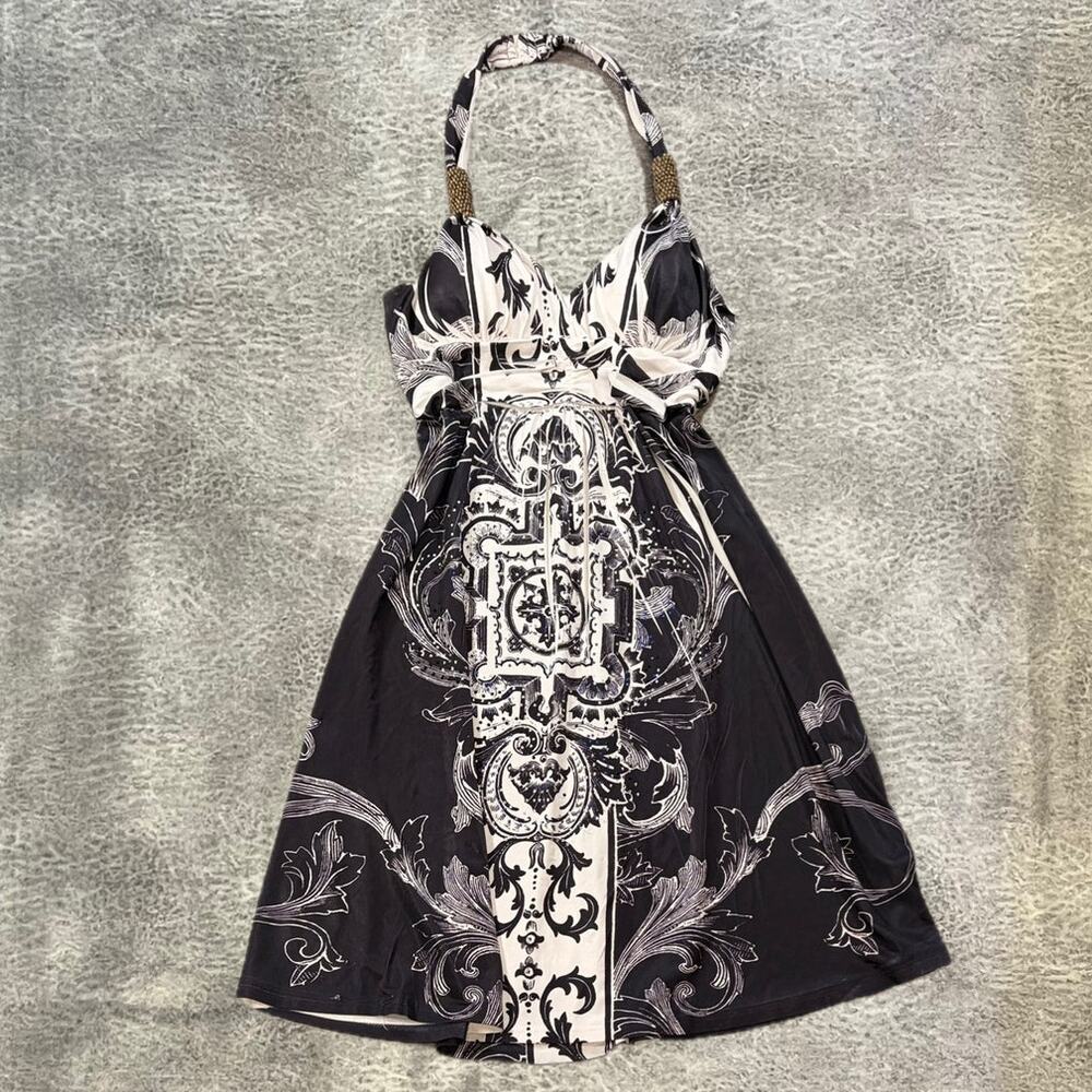 Y2k B&W Geometric Halter Mini Dress